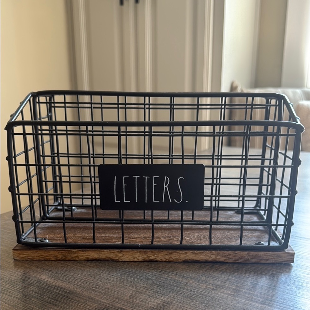 Rae Dunn Black “letters” Wire Basket with Wooden Base